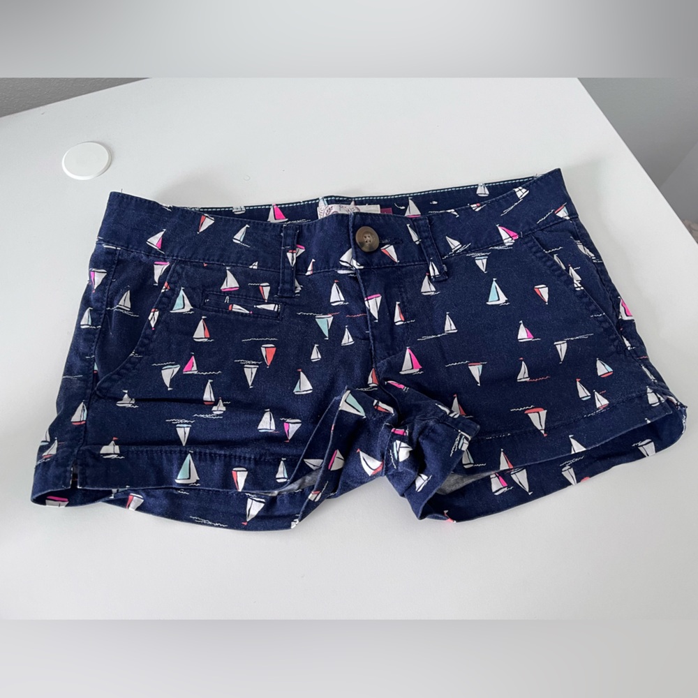 SO Nautical Sailboat Print Shorts with Pink and Teal Accents